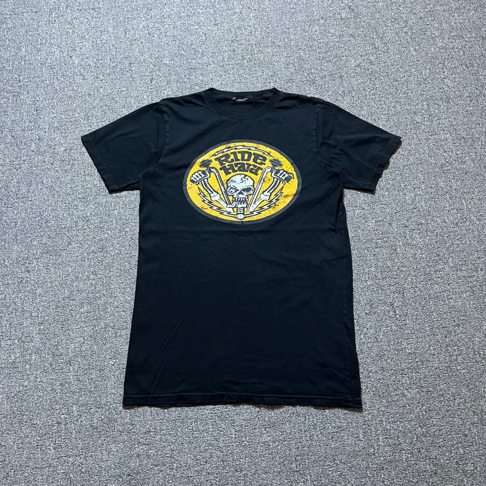 Harley Davidson Ride Hard Skull Graphic T-Shirt Small Black Yellow Biker Tee